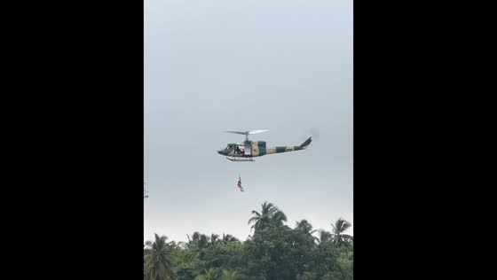 Helicopter rescue during flooding in Aukana, Sri Lanka