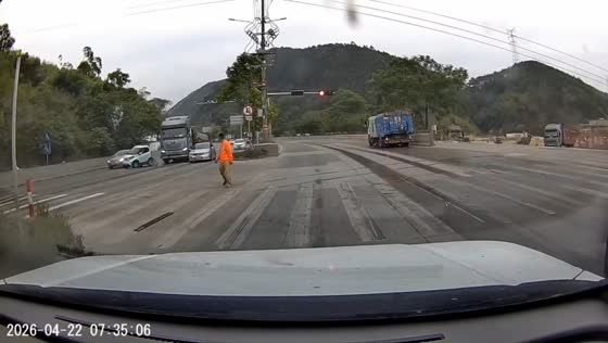 Truck rear-ends car in stopped highway traffic in Guangxi, China