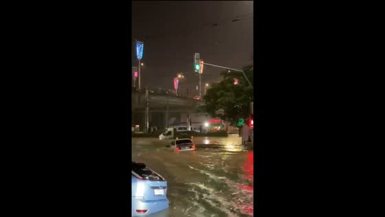 Heavy rainfall causes street flooding in Makhachkala, Dagestan, Russia