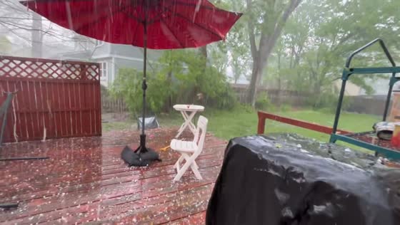 Hailstorm covers area outside home in Dublin, Ohio, USA