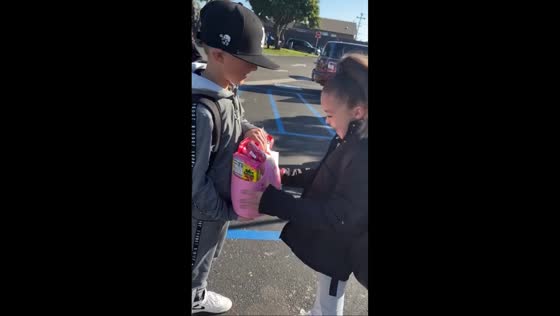 Childhood friends share sweet Valentine’s moment in Santa Maria, California, USA