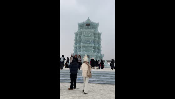 Stunning ice pagoda glows at Harbin International Ice and Snow Festival in Harbin, China