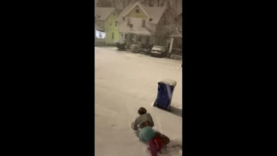 Woman slips on snow and touches dung in Cleveland, Ohio, USA