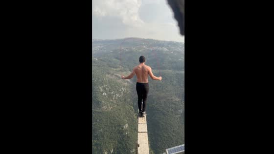 Rope jumping on a cliff in Ras El Matn, Lebanon