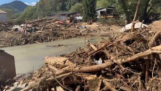 Debris fills Old Fort, North Carolina after Hurricane Helene