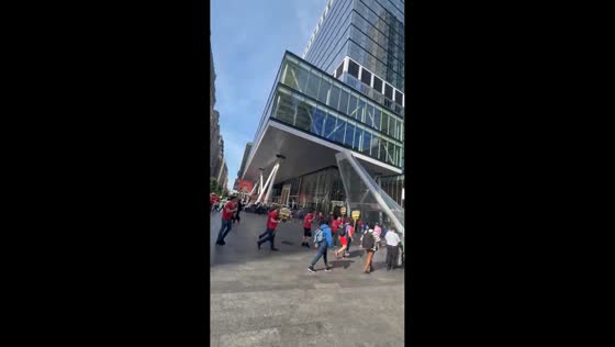 LIRR union workers protest outside Penn Station in New York, USA