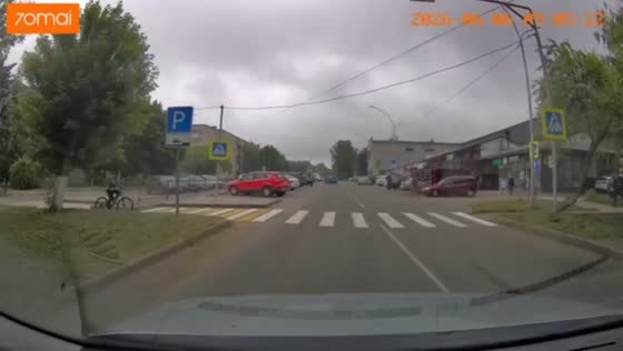 Car collides with cyclist at pedestrian crossing in Leninogorsk, Russia