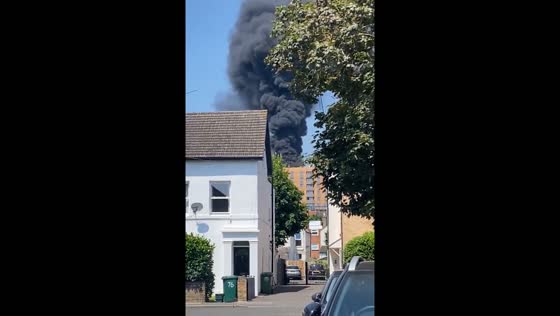 Tower block under construction in flames in Staines-upon-Thames