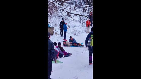 Snow sliding mishap on a mountain path in Shaanxi, China