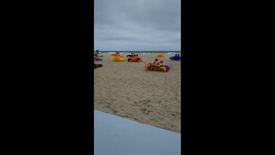 Giant crab kites create colorful beach display in Maryland, USA