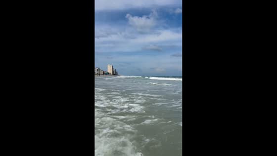 Strong coastal waves amid Hurricane Erin in Garden City, South Carolina