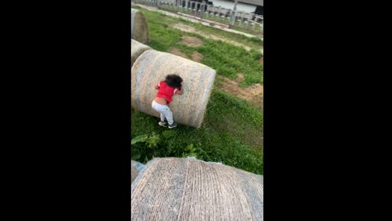 Child bounces off hay bale in Henrietta, Wisconsin