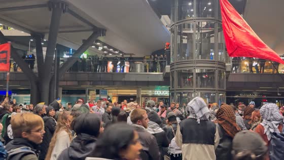 Protesters call for Gaza ceasefire at Berlin main station, Germany