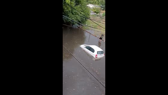 Vehicles stranded in floodwaters after storm in Buenos Aires, Argentina