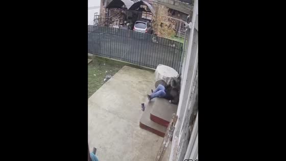 Man falls after missing a step on stairs in Banja Luka, Bosnia and Herzegovina