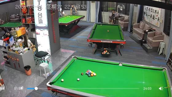 Man accidentally sends cue ball into a monitor while playing billiards in Guizhou, China