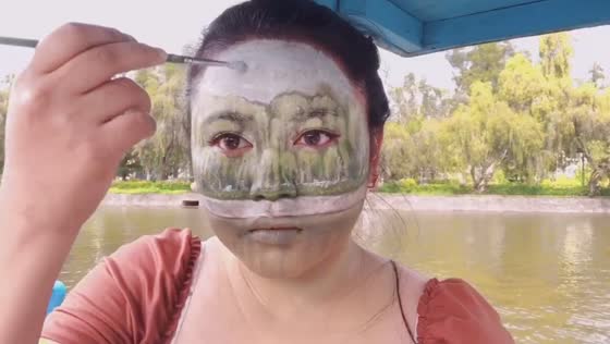 Nature's chameleon: a mesmerizing lake camouflage makeup transformation
