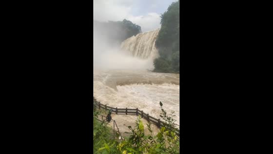 Huangguoshu Waterfall surges after extreme flooding in Guizhou, China