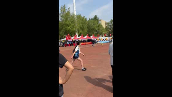 Girl fails high jump attempt during sports day in Jilin, China