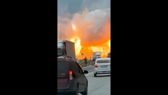 Truck explodes and burns out on highway in Nytva, Russia