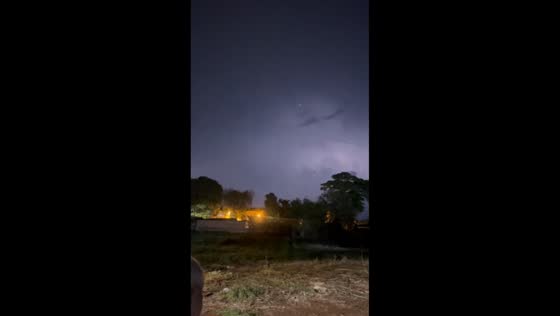 Powerful lightning illuminates stormy sky over Apucarana, Brazil