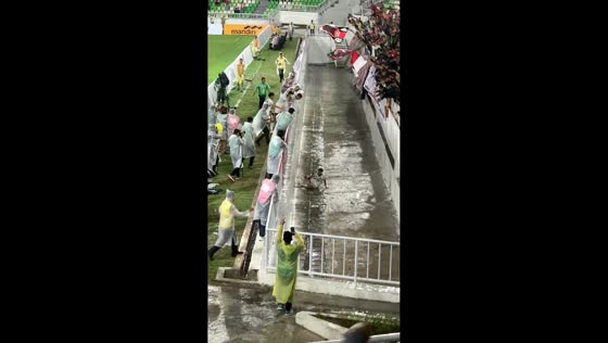 Football player falls during goal celebration in Medan, Indonesia