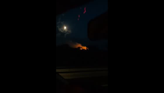 Nighttime view of forest fire near Quedlinburg, Germany
