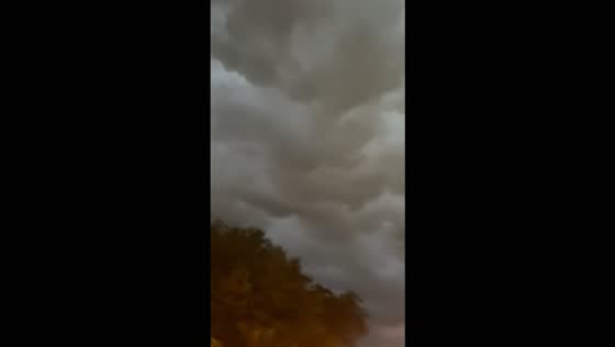 Mammatus clouds create a dramatic evening sky in Newark, USA