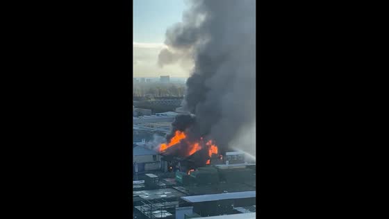 Warehouse fire with explosions in Southall, England, UK