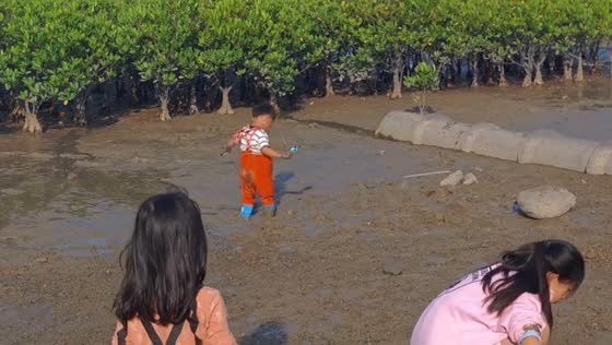 Boy gets stuck in mudflat and receives help in Fujian, China