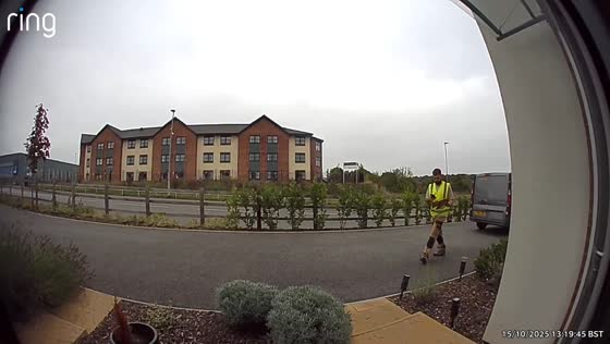 Deliveryman tumbles after completing package delivery in Kidderminster, England, UK