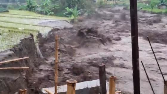 Severe floodwaters sweep through Desa Glempang in Central Java, Indonesia
