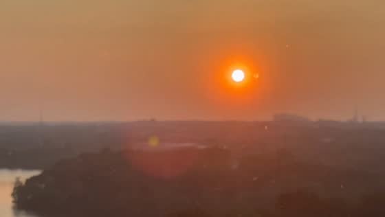 Sunrise with wildfire haze in Cambridge, Massachusetts, USA