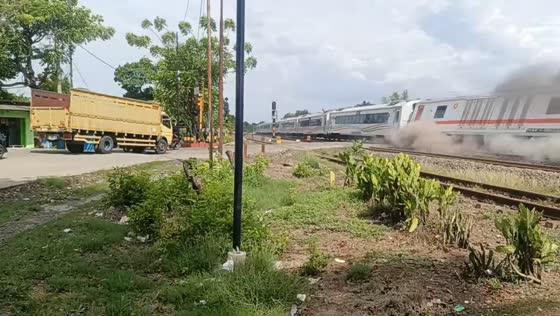 Purwojaya train derail near Kedunggedeh Station in West Java, Indonesia
