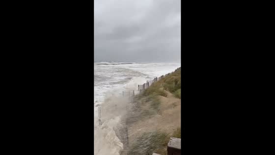 Nor’easter strips beach and damages dunes in Duck, North Carolina, USA
