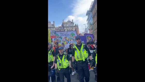 Antifascists march in Manchester