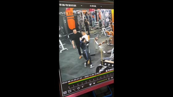 Woman knocked off balance by resistance band in Qinghai, China
