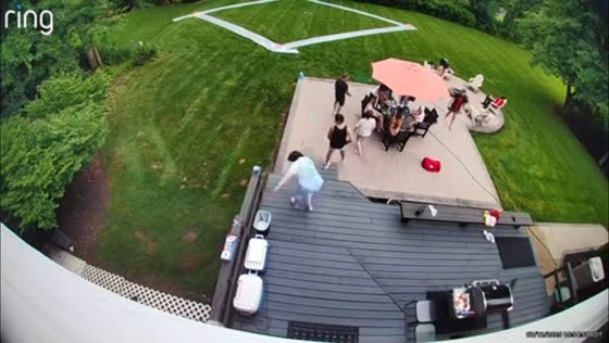 Grandma nearly falling from backyard platform in Rochester Hills, Michigan, USA