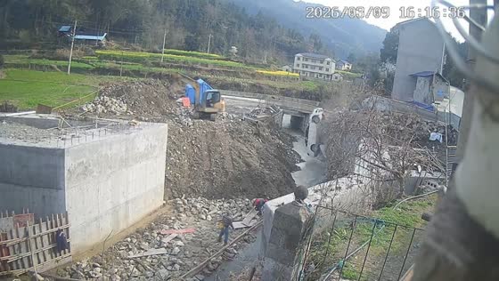 Car rolls backward off roadside near bridge construction site in Hunan, China