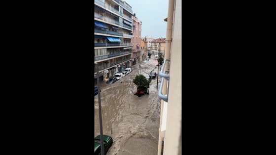 Floodwaters rush through streets in Cannes, France