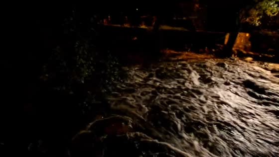 Swollen Ambroz River surges after intense rainfall in Cáceres, Spain