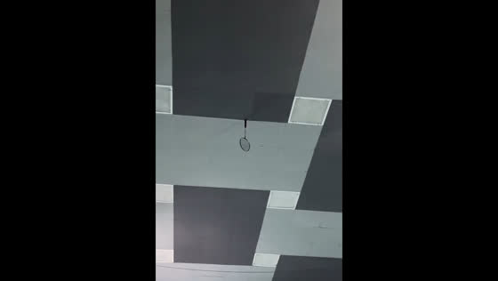 Badminton player celebrates rally victory, accidentally gets racket stuck in ceiling