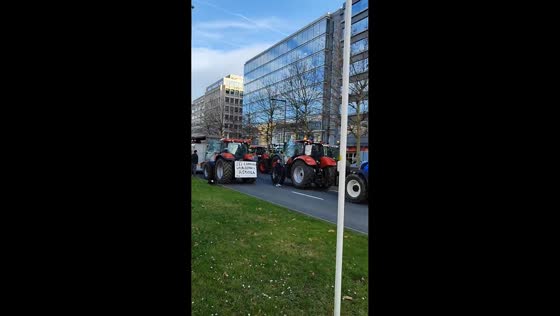 Farmers’ tractor convoy parks during EU-Mercosur protest in Brussels, Belgium