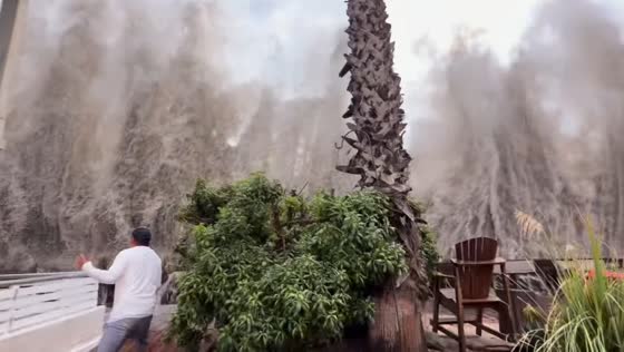 Massive Hurricane Marie waves overwhelm coastal property on Long Beach Peninsula, USA