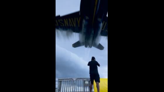 Thrilling close encounter: Blue Angels' sneak pass at Mach .95 captured overhead 