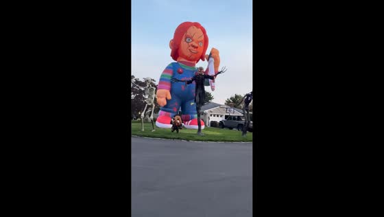 Giant Chucky Halloween decoration spotted in New York, USA