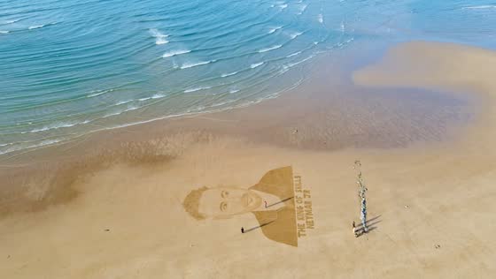 Artists create massive Neymar Jr sand art in Gaddani Beach, Balochistan, Pakistan