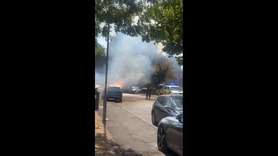 Vehicle engulfed in flames on residential street in Birmingham, UK