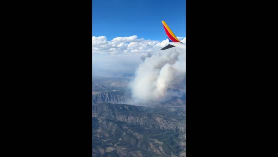 Aerial view of Alexander Mountain fire near Loveland, Colorado, USA