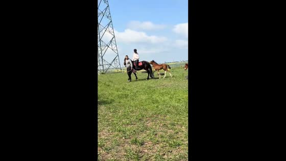 Pony’s sudden jump startles riders during walk in Pliszczyn, Poland